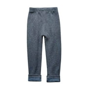 Avrntaa Girls Fleece Lined Leggings - Kids Solid Color Winter Thick Warm Pants Kids Clothes Gray Size 3-4Y